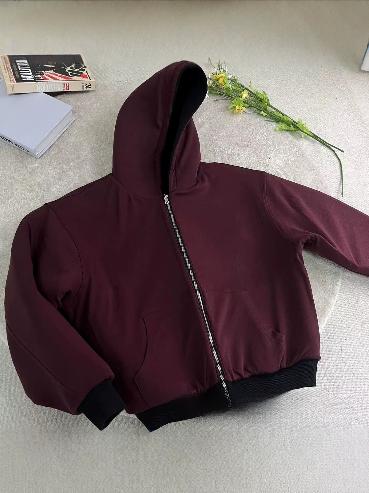 Men's Contrast Color Hoodie Cardigan Loose Casual Jacket Solid Streetwear