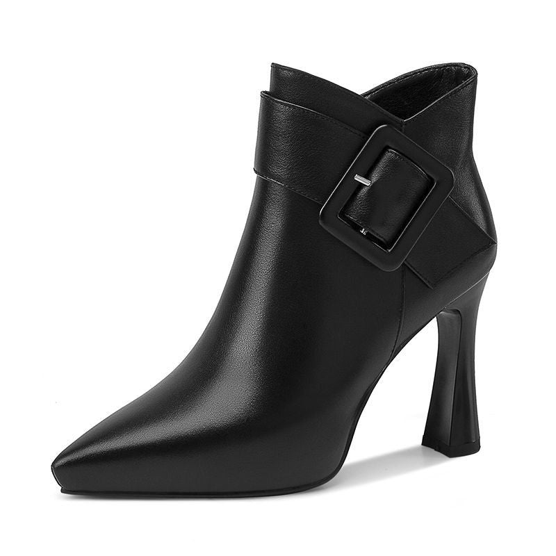 Women's PU Leather Thick Heel Platform Mini Boots with Side Zipper teemdrop
