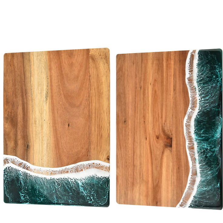 Ocean Wave Resin Cutting Board Splicing Acacia Wood Wooden Food Grade Cutting Board teemdrop