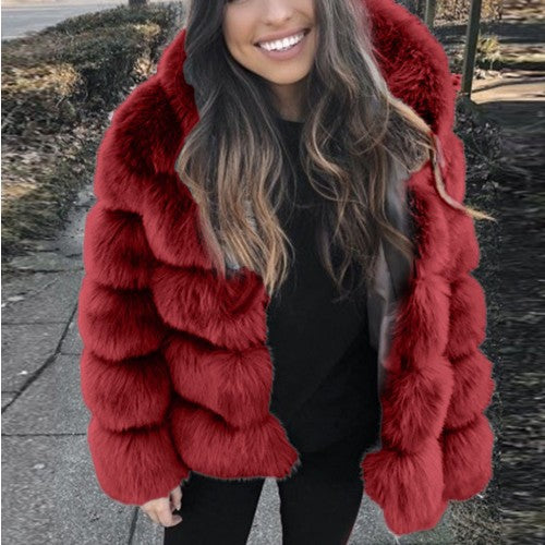 Fox fur-trimmed coat teemdrop