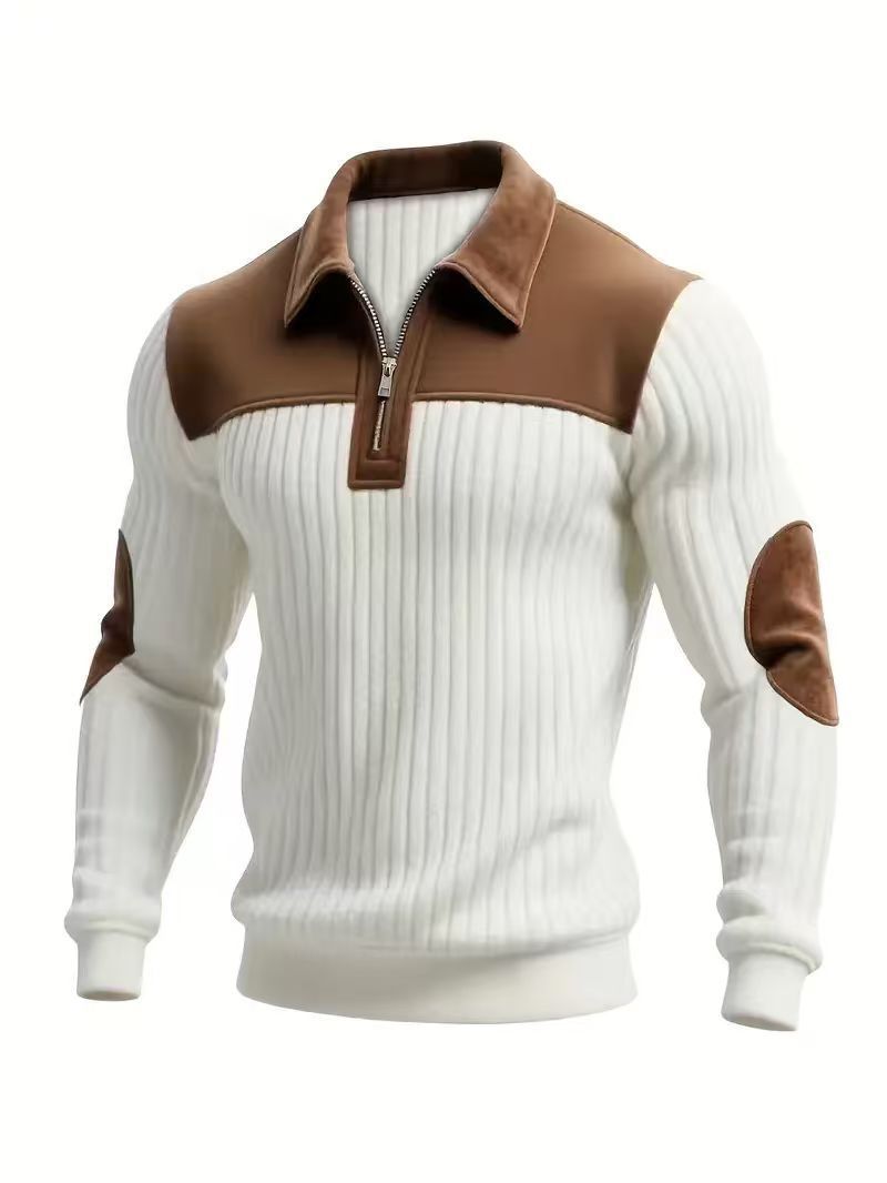 Men's Lapel Zip-Up Polyester Sweatshirt teemdrop