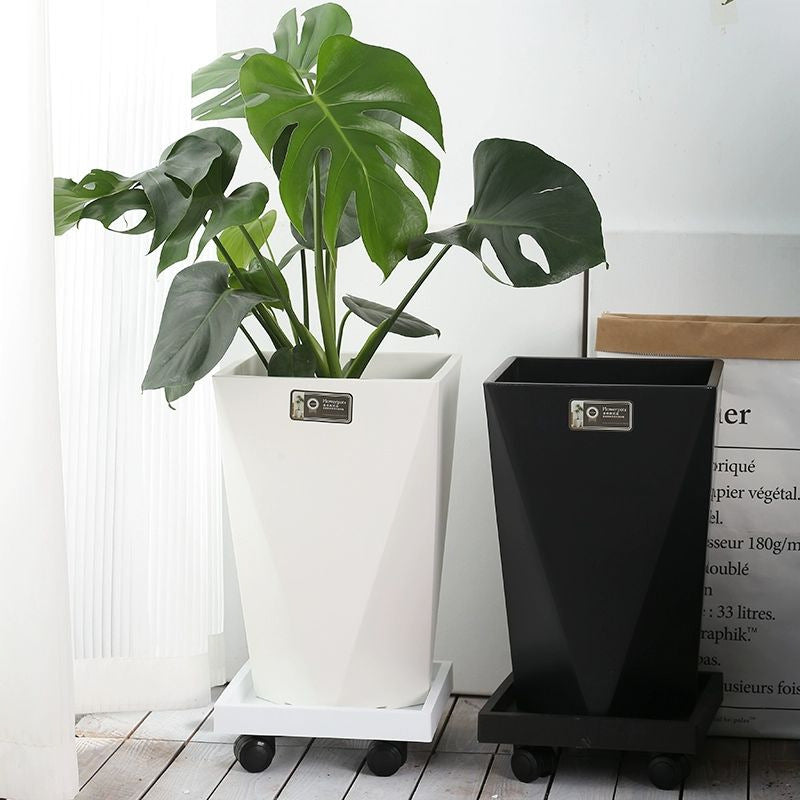 Nordic Style Rectangular Resin Flower Pot with Wheels, Imitation Cement Floor Planter teemdrop