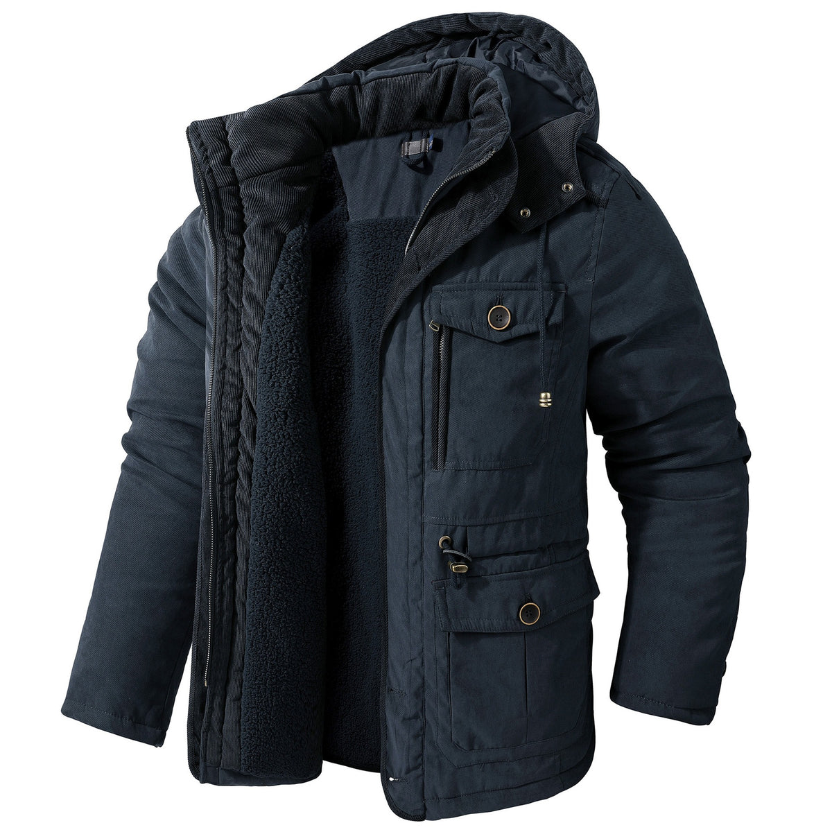 Men's Lambswool Blend Hooded Vest Thickened Multi-Pocket Sleeveless Jacket