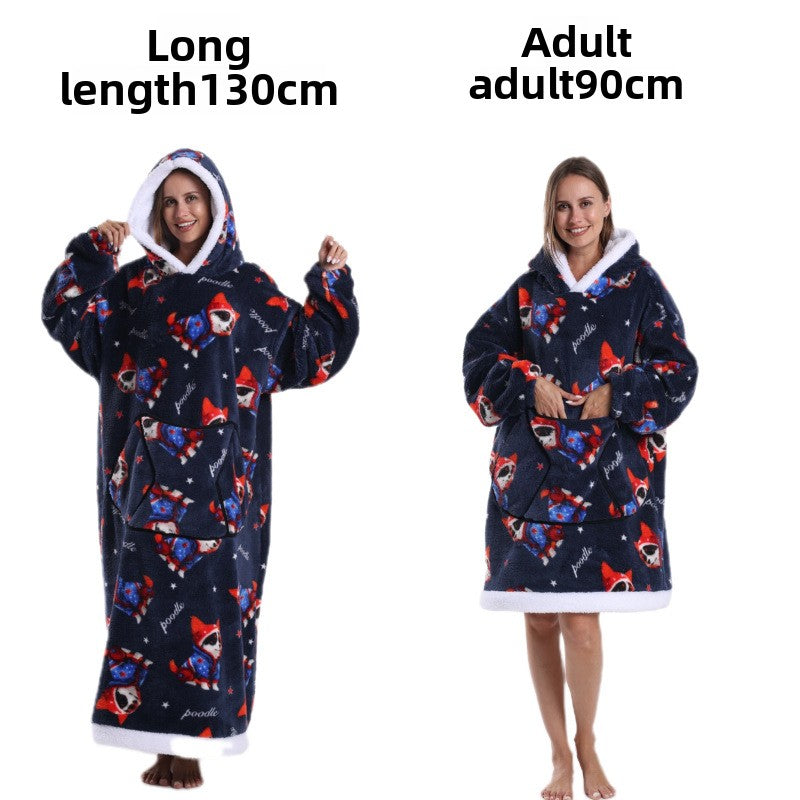 Women Men Winter Thickened Warm Hooded Blanket Pajamas teemdrop