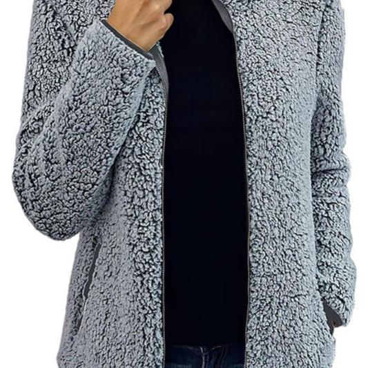Women's Stand Collar Solid Color Zip-Up Bubble Fleece Jacket
