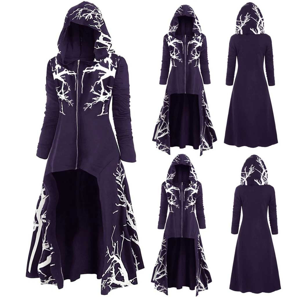 Hooded Printed Cape Dress with Irregular Hem