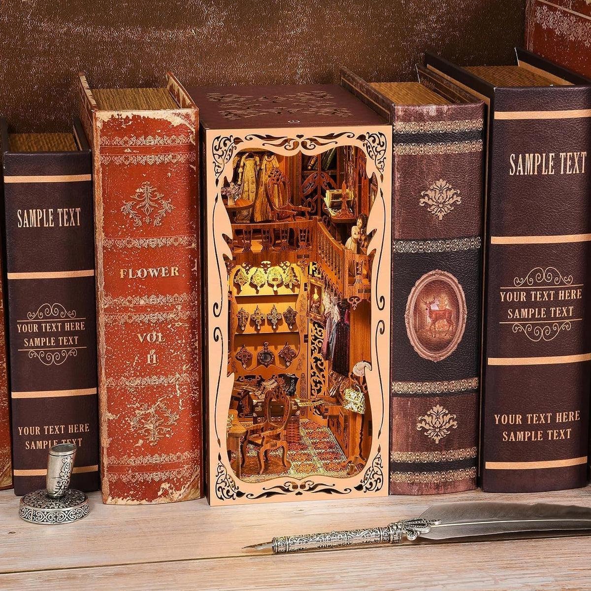 DIY Wooden Miniature Library Cabin Book Nook Building Kit
