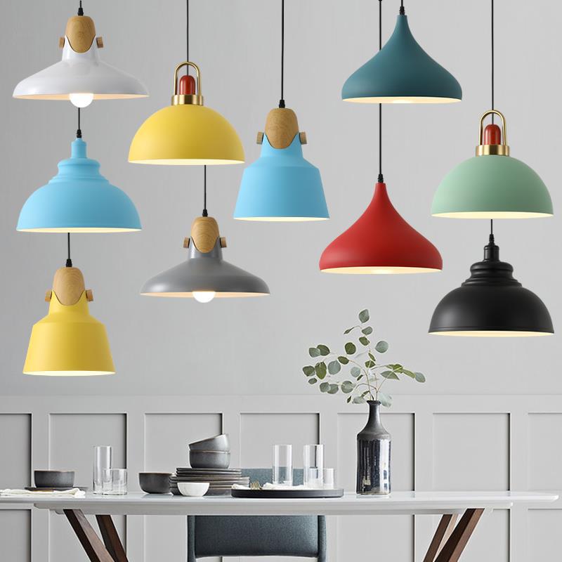 Single Head Hanging Chandelier Aluminum Macaron Color Pendant Light