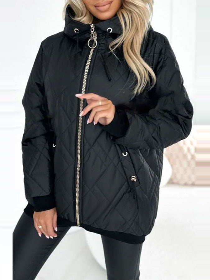 Women's Hooded Solid Color Cotton Padded Jacket Coat teemdrop