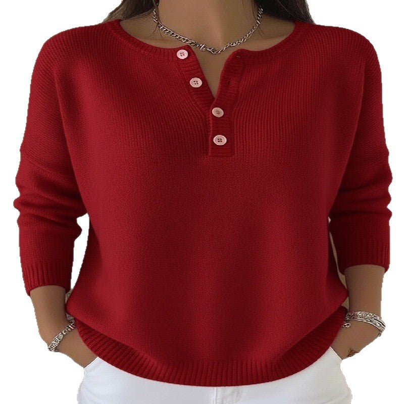 Women's Long Sleeve V-Neck Knit Sweater teemdrop