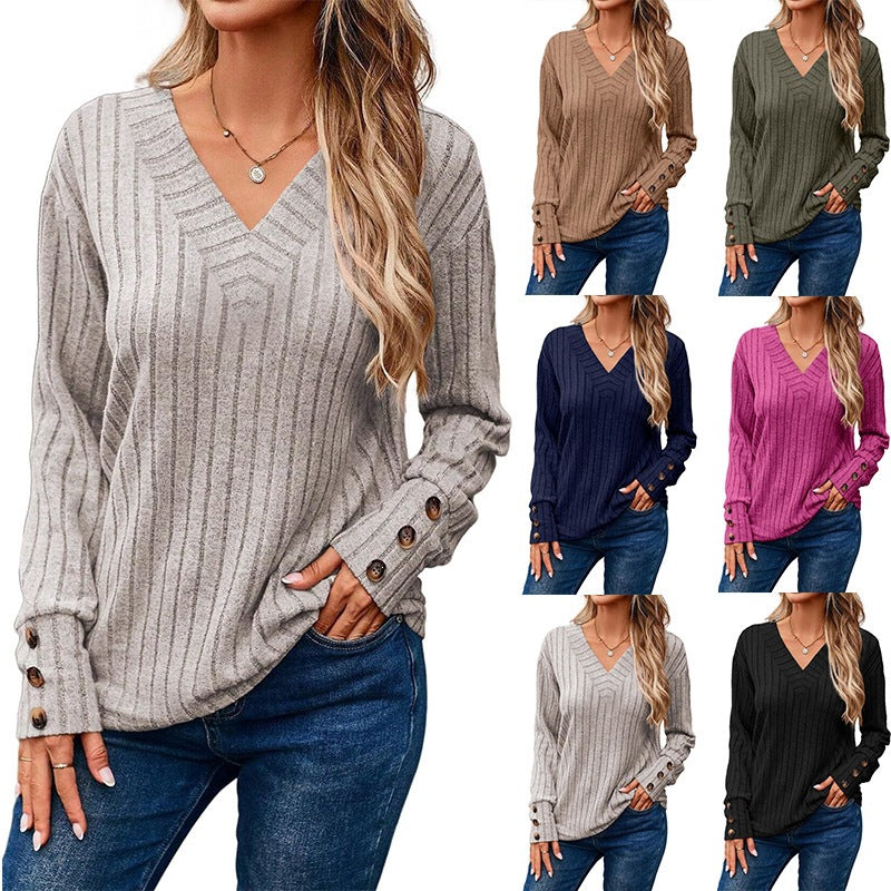 Women's long sleeve V-neck shirt teemdrop