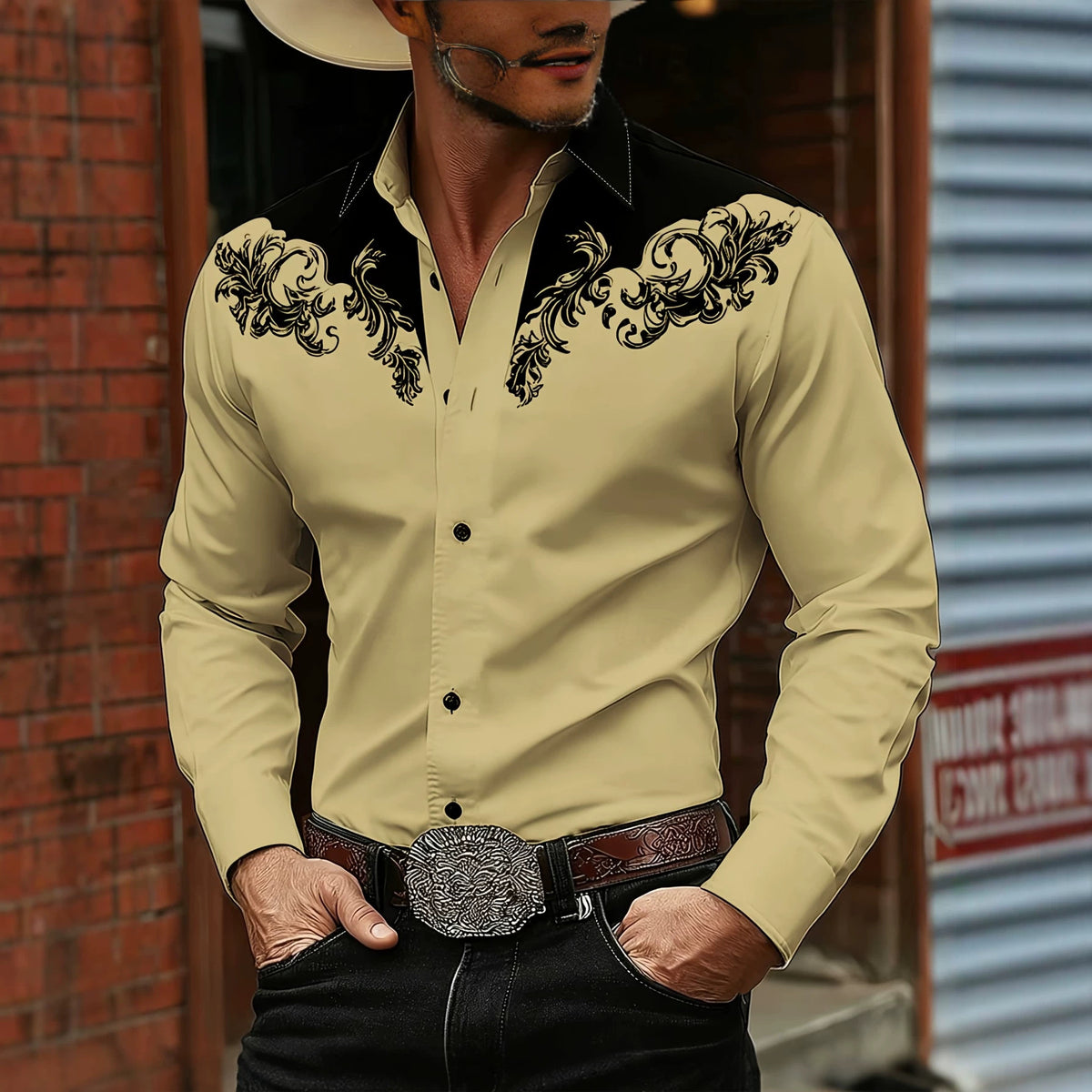 Vintage Paisley Print Men's Long Sleeve Shirt teemdrop