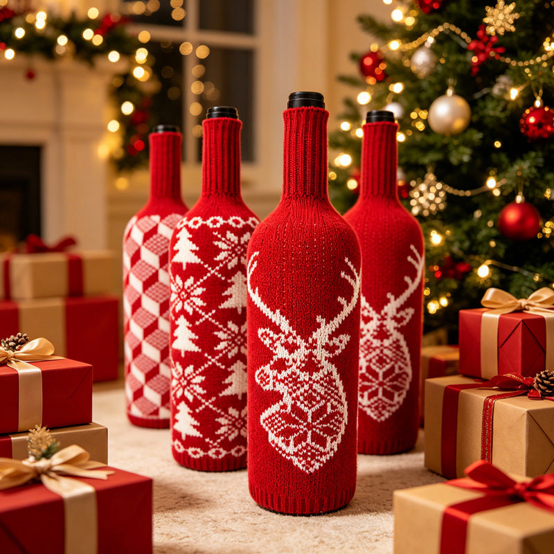 Christmas Wool Knit Wine Bottle Cover teemdrop