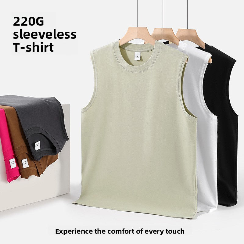 Men?s Heavyweight Pure Cotton Sleeveless V-Neck Gym Training Tank Top teemdrop