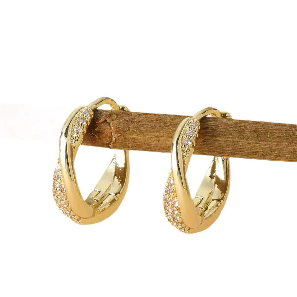 Women's Irregular Cross Ear Clips Copper Zircon Electroplating Geometric teemdrop