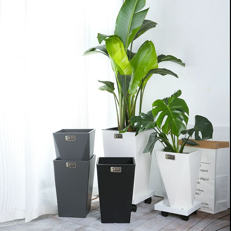 Nordic Style Rectangular Resin Flower Pot with Wheels, Imitation Cement Floor Planter teemdrop