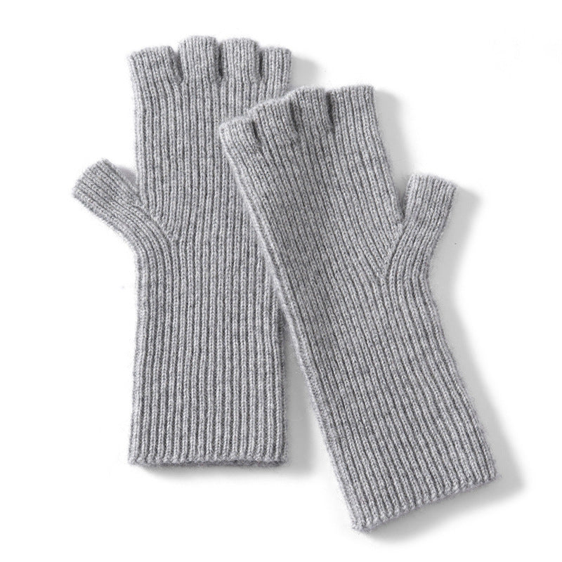 Cashmere Vertical Pattern Half-Finger Long Warm Gloves teemdrop