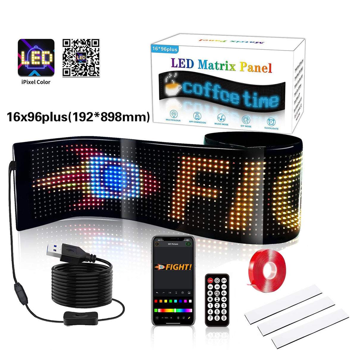 Programmable Flexible LED Car Sign Display with APP Control, Full Color RGB Matrix Panel for Vehicle Window teemdrop