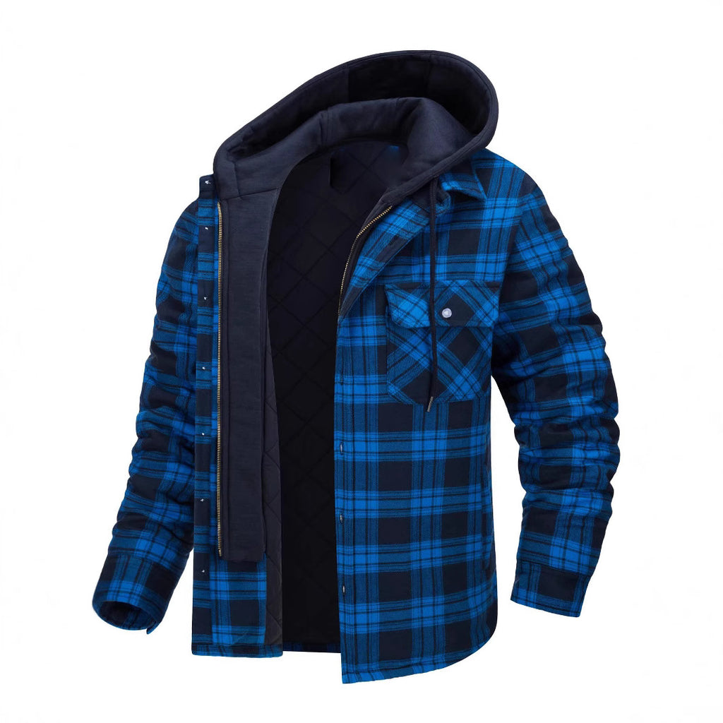 Autumn and Winter Cotton Outwear Plaid Long-Sleeved Loose Hooded Jacket teemdrop