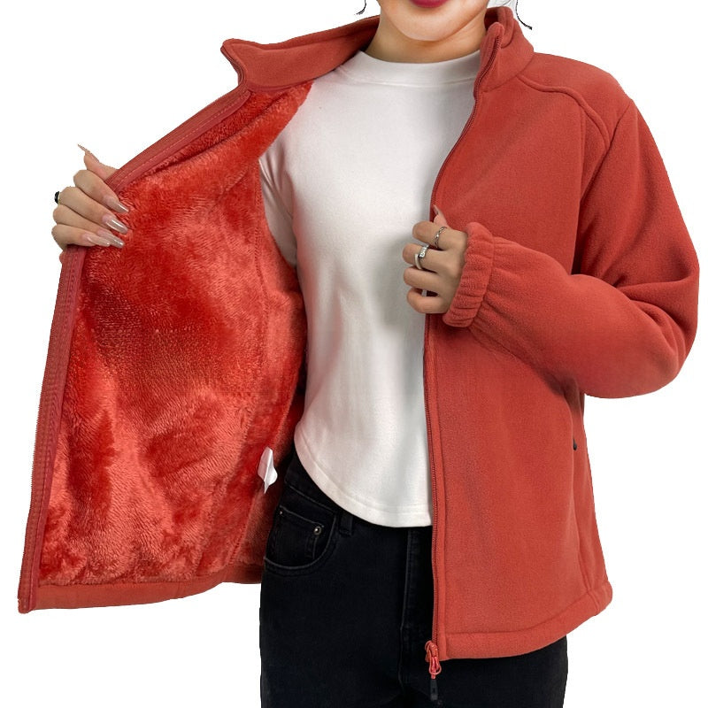 Women Thickened Fleece Stand Collar Zipper Sweatshirt