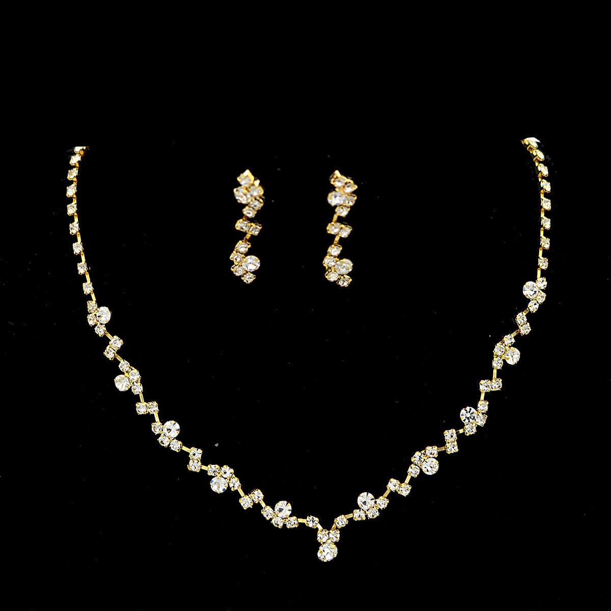 Rhinestone Geometric Pendant Necklace and Earrings Jewelry Set for Women Bridal Light Luxury