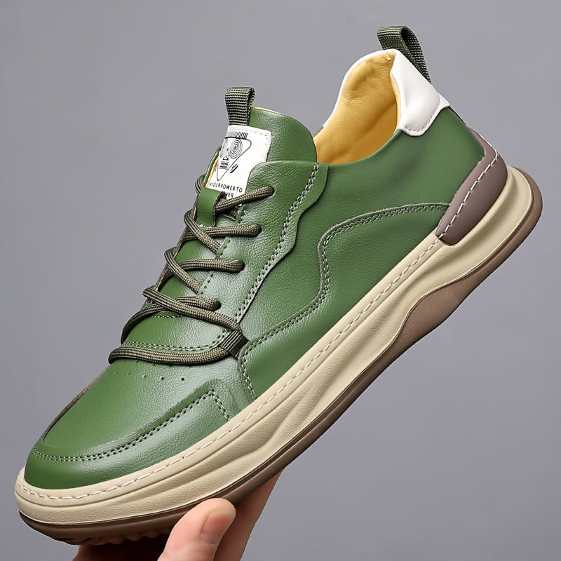 Men's Casual Genuine Cowhide Breathable Lace-Up Flat Board Shoes teemdrop