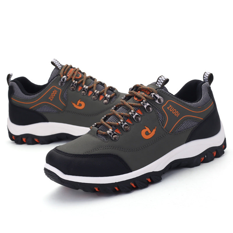 Men's Low-Top Hiking Shoes Synthetic Leather Lace-Up Sneakers teemdrop