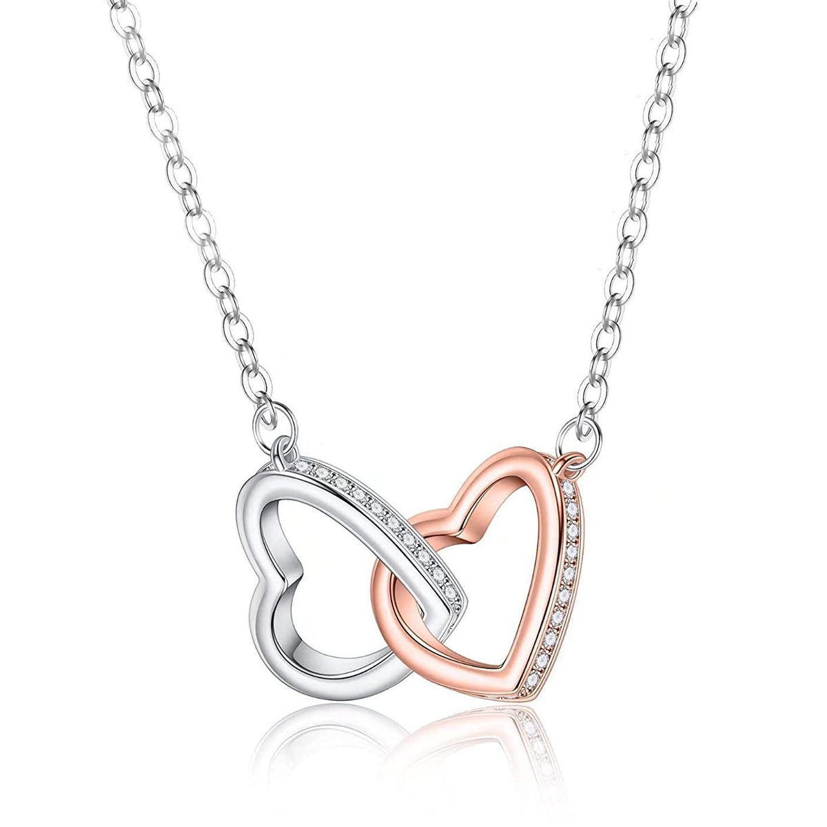 Double-Ring Heart-Shaped Diamond-Encrusted Necklace