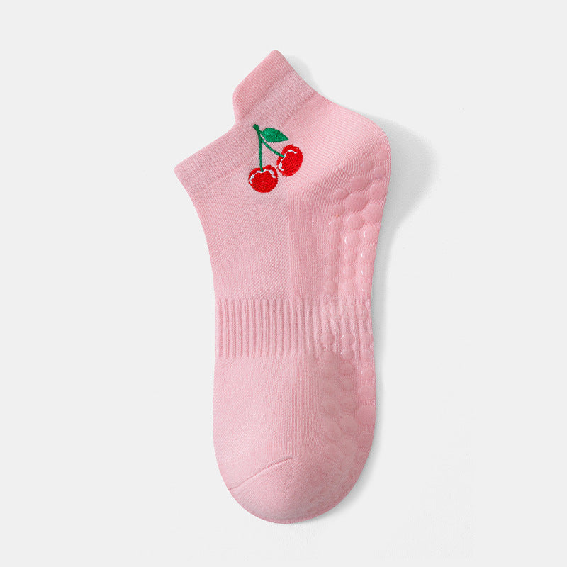 Womens Non-Slip Yoga Socks with Fruit Embroidery
