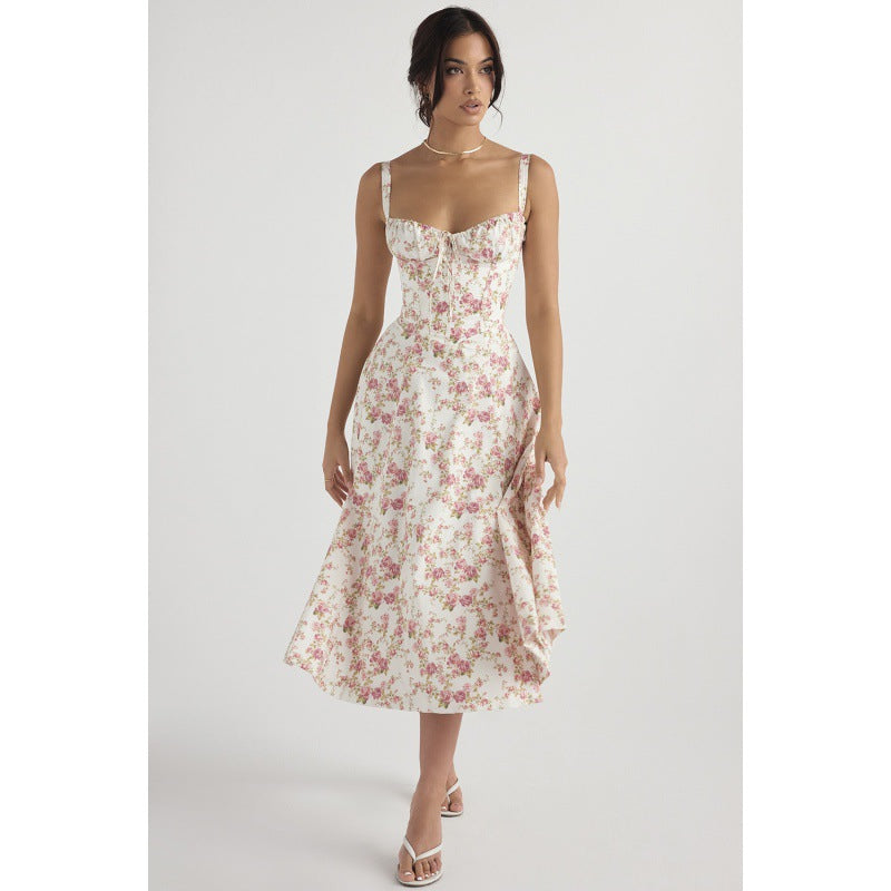 Women's Summer Sleeveless Solid Color Floral Sling Dress