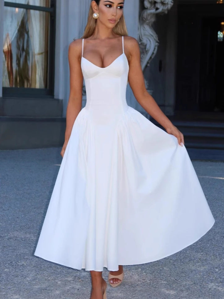 French Style Strappy Smocked Waist Dress