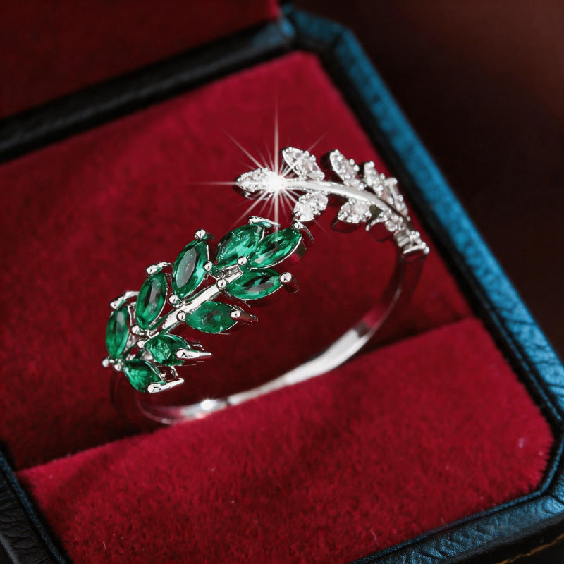 Fashion Creative Design Leaf and Wheat Ear Open Ring, Exquisite Light Luxury Everyday Versatile Casual Accessory