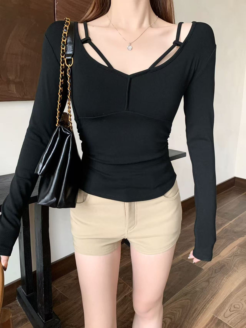 Women's Long Sleeve High Elastic Merino Wool Blend Slim-Fit Knit Top teemdrop