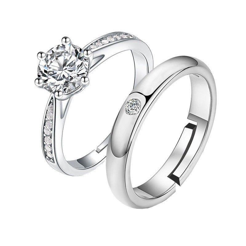 Adjustable Square Diamond Couple Rings Korean Style