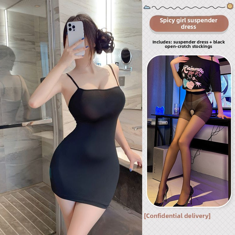 Women Sexy Open Back Lingerie Nightgown Role Play Dress