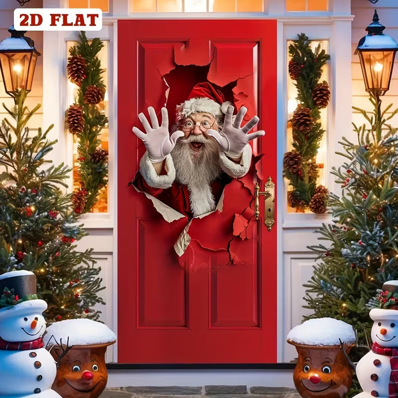 Milk Silk Christmas Door Banner Reindeer Santa Claus Design Festive Party Decoration Hanging Cloth for Home Living Room Bedroom teemdrop