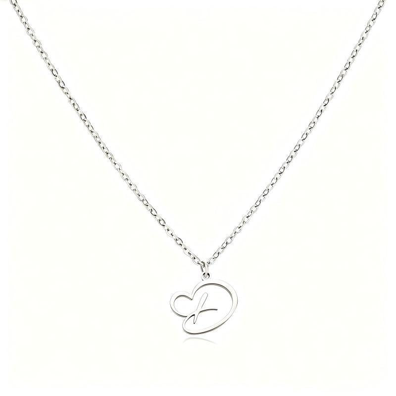 Stainless Steel Heart Initial Letter Pendant Necklace for Women