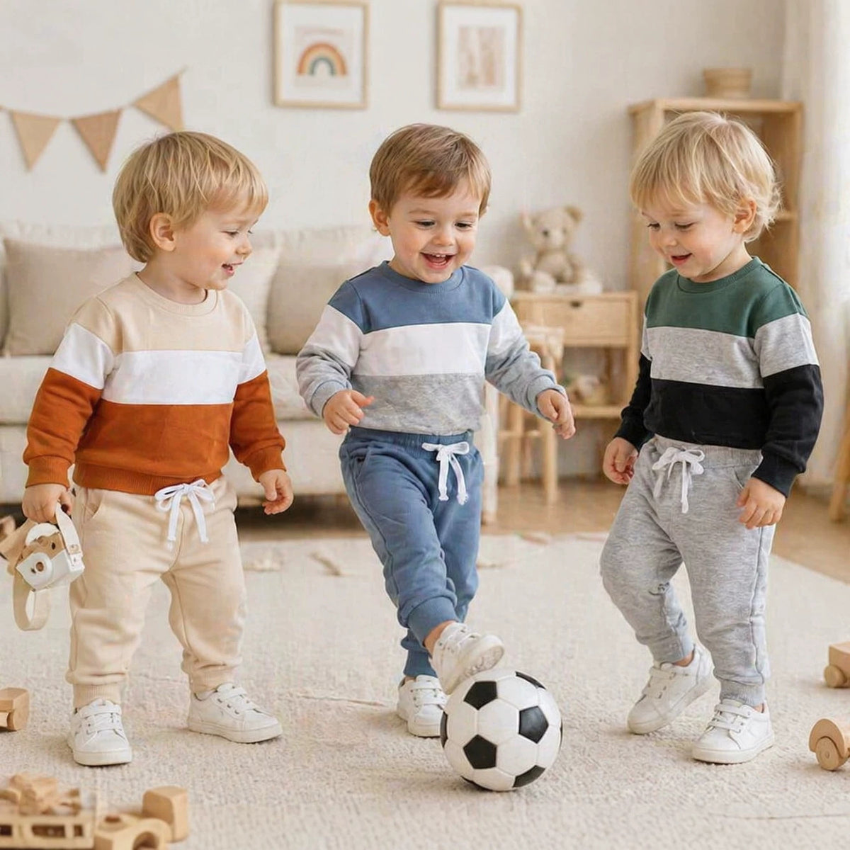 Baby Boy Color Block Long Sleeve Sweatshirt and Trousers Cotton Set teemdrop