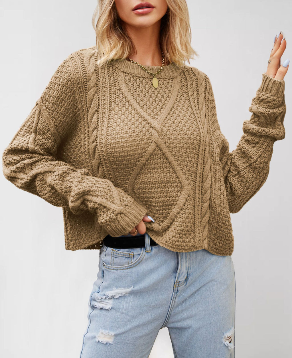 Women's Chunky Knit Twist Pullover Sweater teemdrop