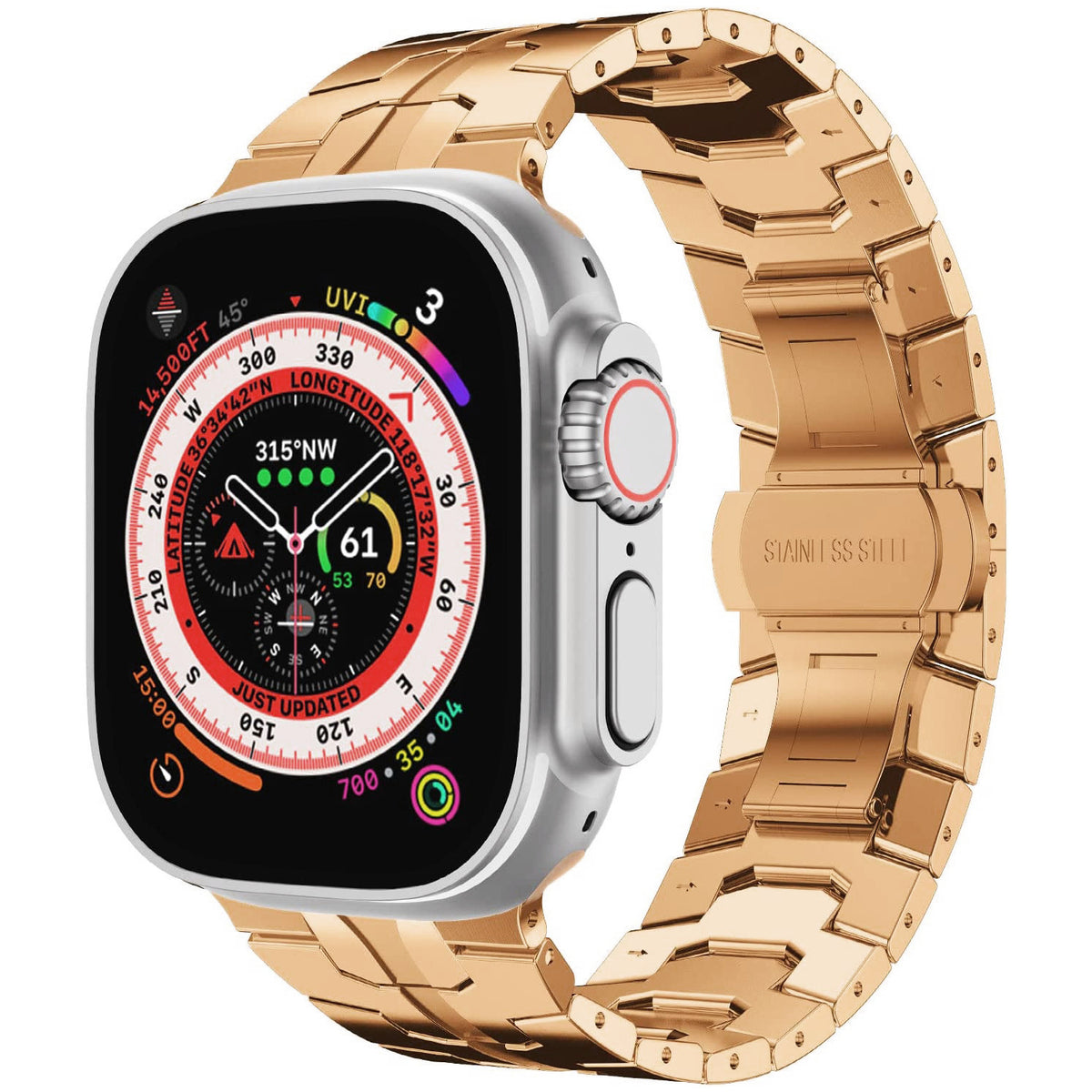Stainless Steel Watch Band Compatible with Apple Watch Ultra Series 12 with Butterfly Clasp