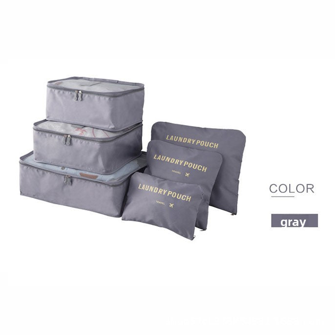 6-Piece Travel Storage Bag Set, Drawstring Organizer Pouches for Underwear, Shoes, and Clothing, Portable Luggage Packing Kit teemdrop