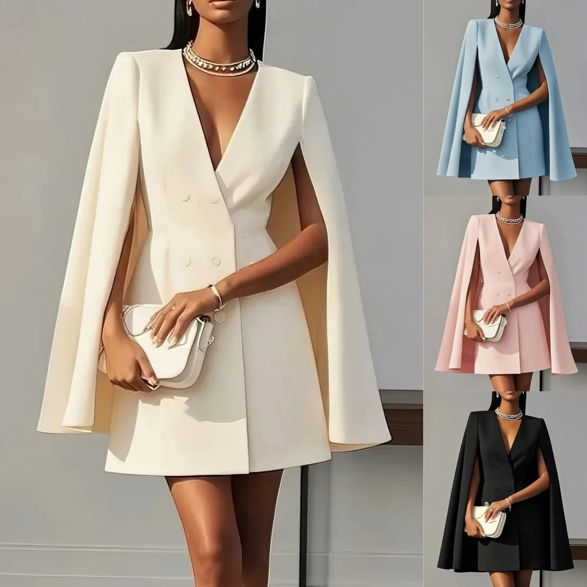 Solid-color suit-style dress for women teemdrop