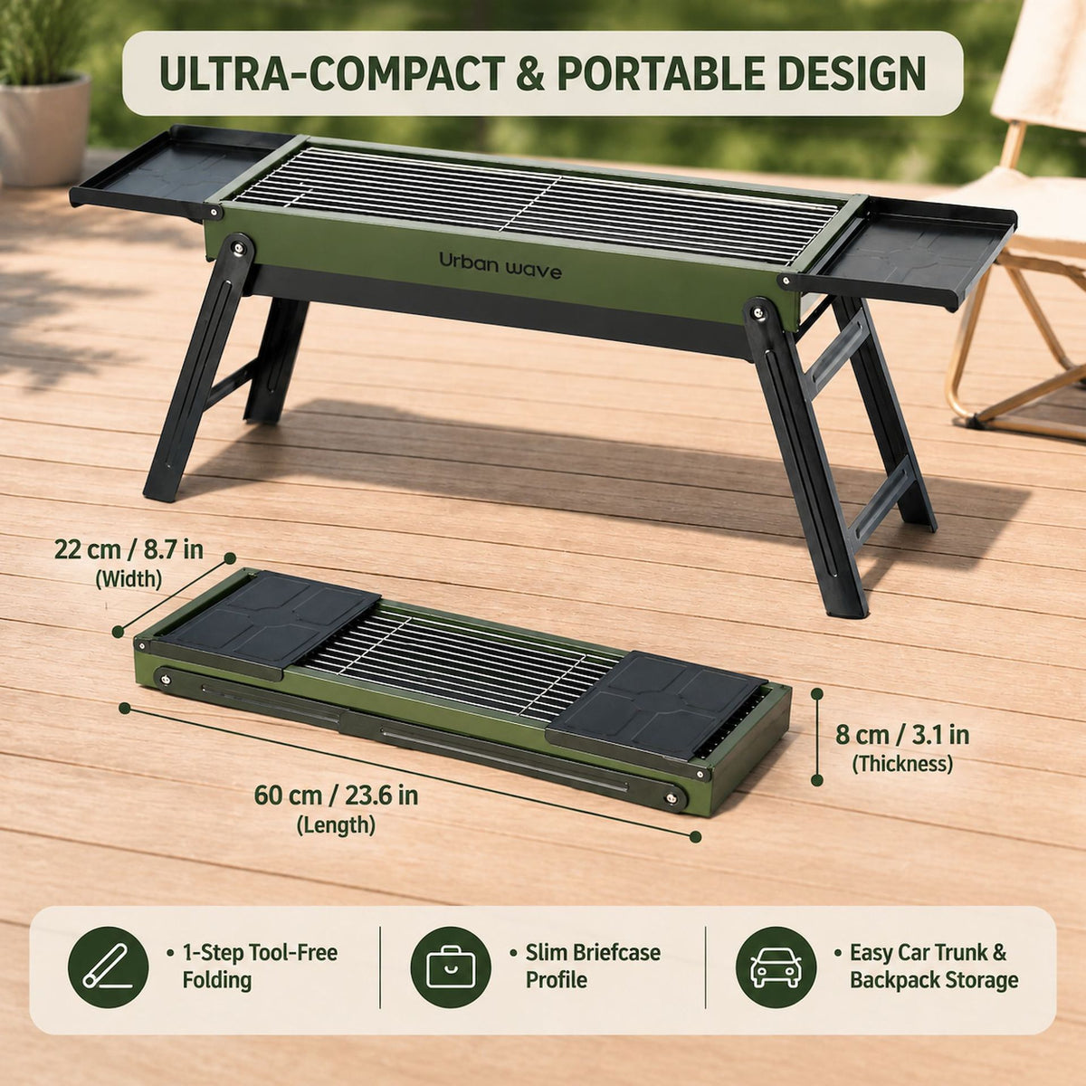 Portable Outdoor Stainless Steel Folding Charcoal Grill teemdrop