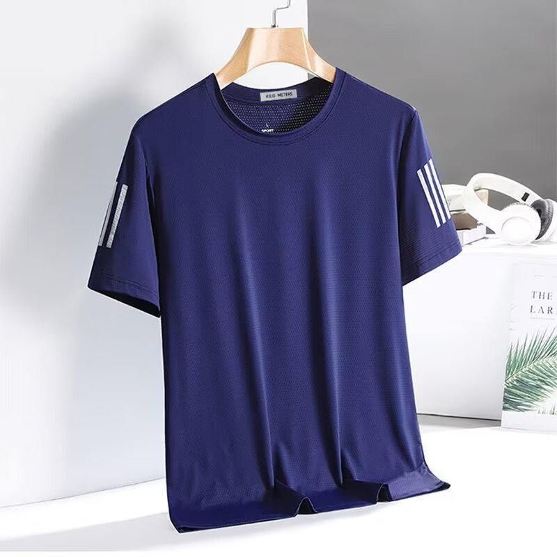 Men's Ice Silk Short Sleeve T-Shirt Quick Dry Breathable Loose Fit Summer Top teemdrop