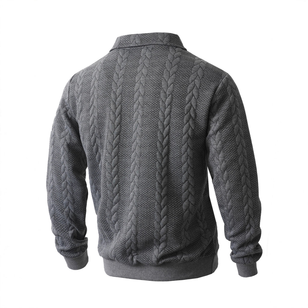 Men Jacquard Lapel Zip Up Jacket Casual Long Sleeve Sweatshirt teemdrop