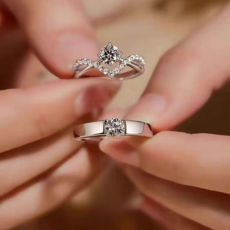Adjustable Square Diamond Couple Rings Korean Style