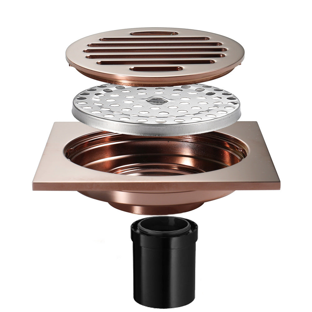 Rose Gold Copper Anti-Odor Concealed Tile Insert Square Linear Floor Drain teemdrop
