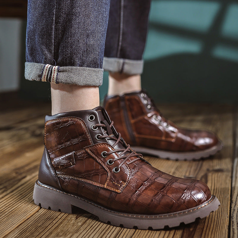 Mens Martin Boots Retro Stone Pattern Short Boots