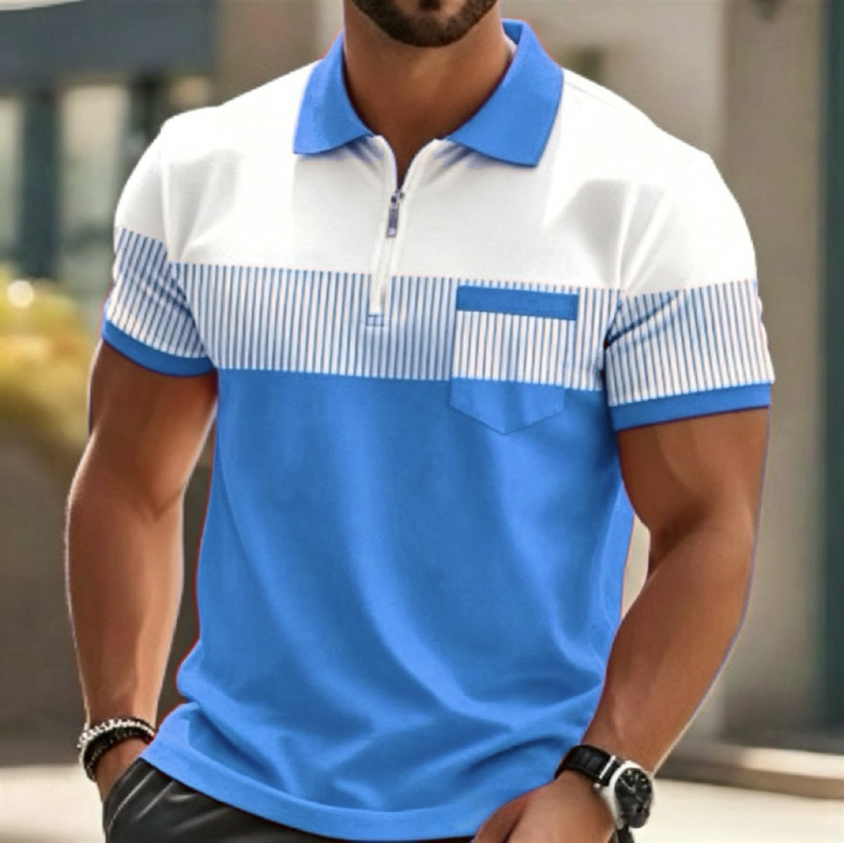 Mens Striped Short Sleeve Polo Shirt