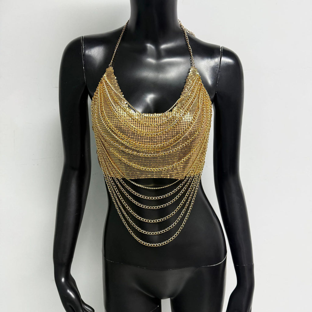 Womens Layered Chain Halter Top